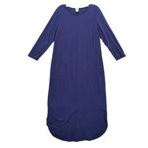 Chicos Women's Size 1 M Navy Blue Long Sleeve‎ Maxi Tshirt Dress